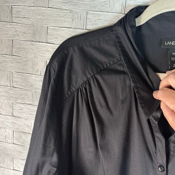 Lane Bryant blouse black button up 3/4 length sleeve Lagenlook goth plus size - Picture 3 of 11